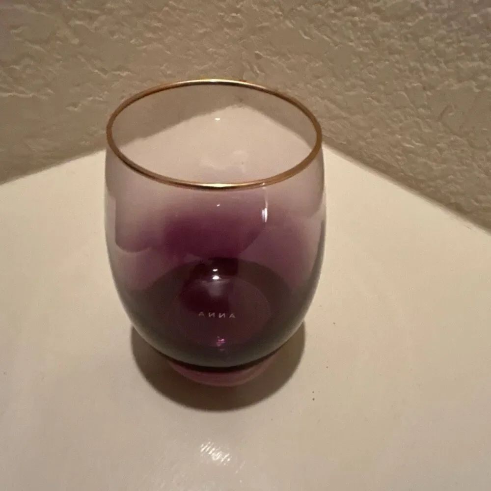 Anna Ombré Stemless Wine Glasses Purple With Gold Rim Luxury Home Gift NWT